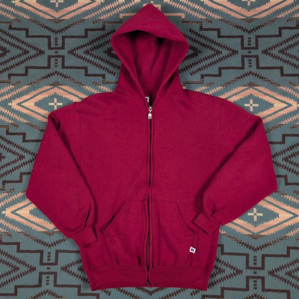Vintage Russell Athletic Full Zip Hoodie Made In USA Red XL